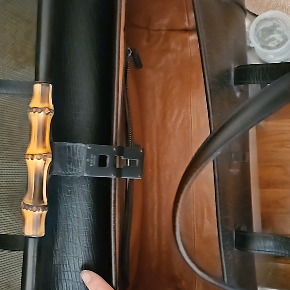 ❤️Last Chance !! Authentic GUCCI Black Leather Bamboo Bullet Tote Bag - Picture 8 of 13